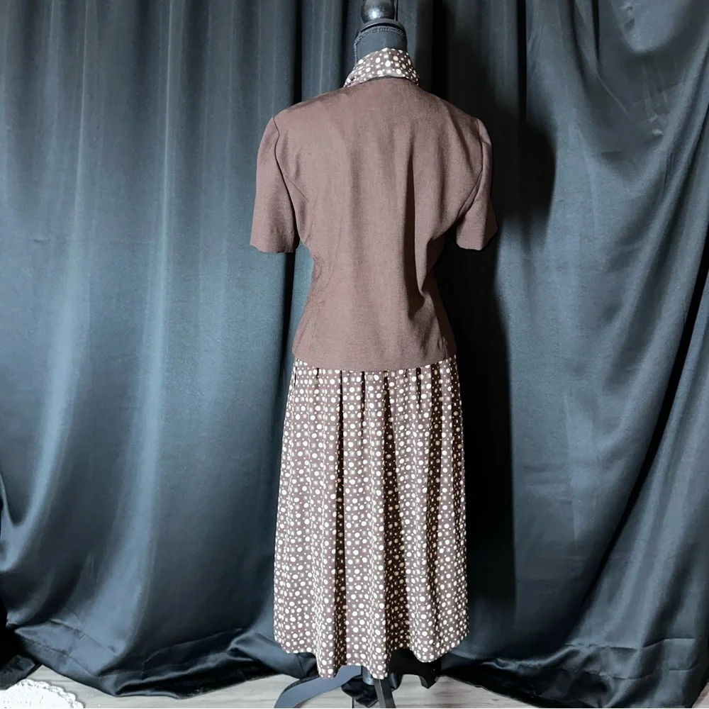 VTG Leslie Fay Skirt Suit Sz 6P 3 Pc Set Scarf 80s A Line Office Teacher Preppy‎